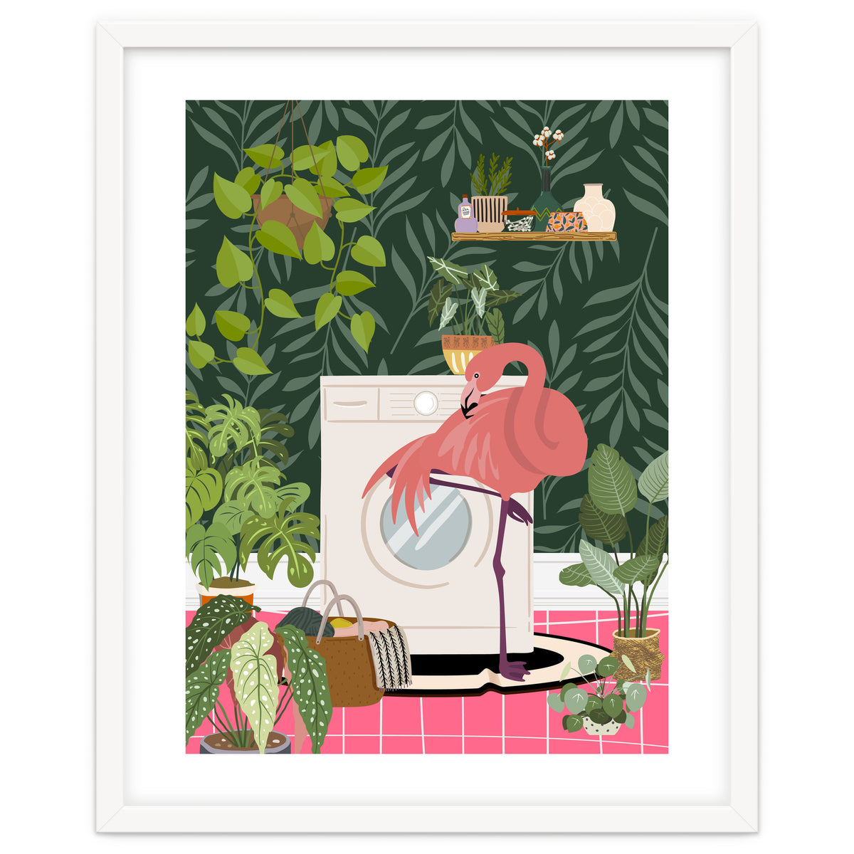 Flamingo in Jungle Laundry Room