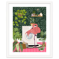 Flamingo in Jungle Laundry Room