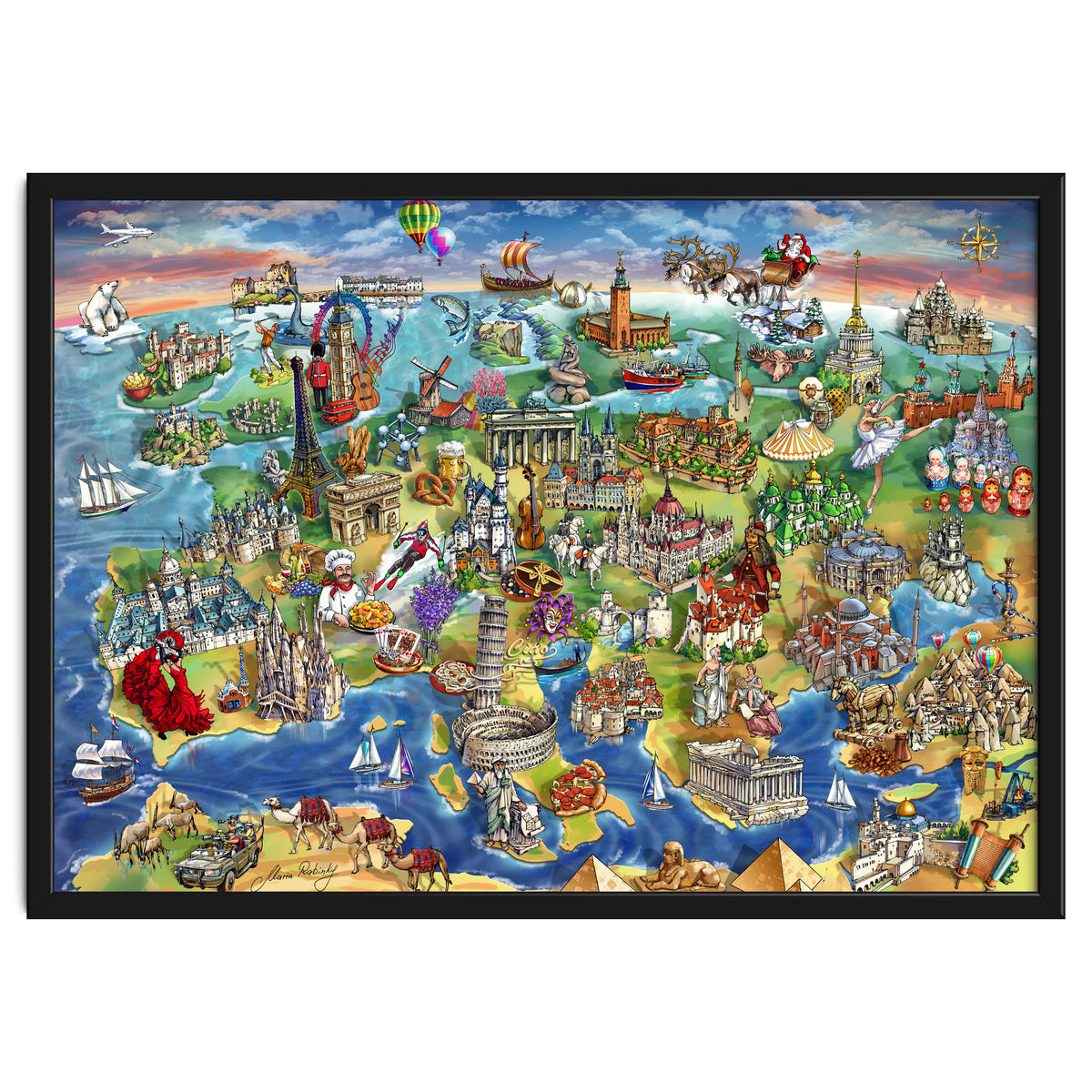 European World Wonders Illustrated Map