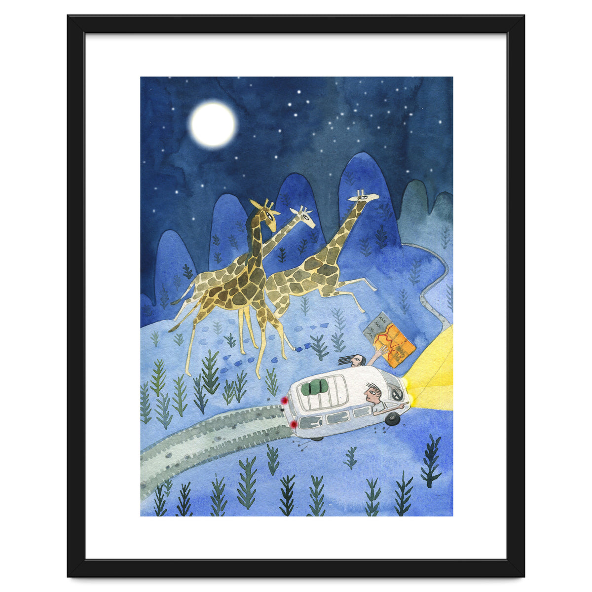 Giraffes In Moonlight