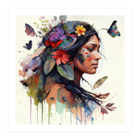 Watercolor Floral Indian Native Woman #15 (Print Only)