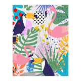 Tropical Spring | Pastel Quirky Modern Bohemian Jungle Botanical | Flamingo Palm Cockatoo Birds (Print Only) thumbnail