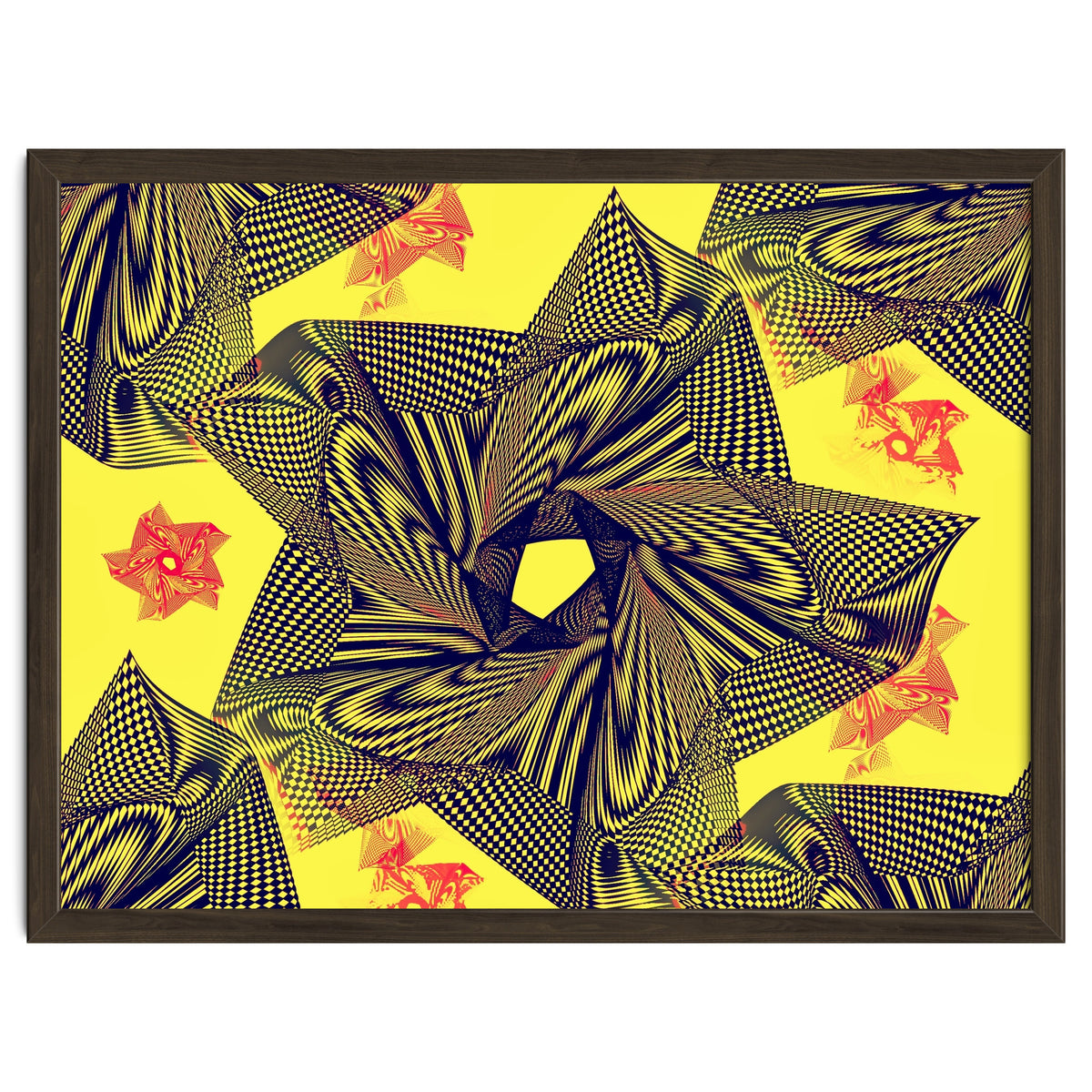 Black flowers on yellow background.