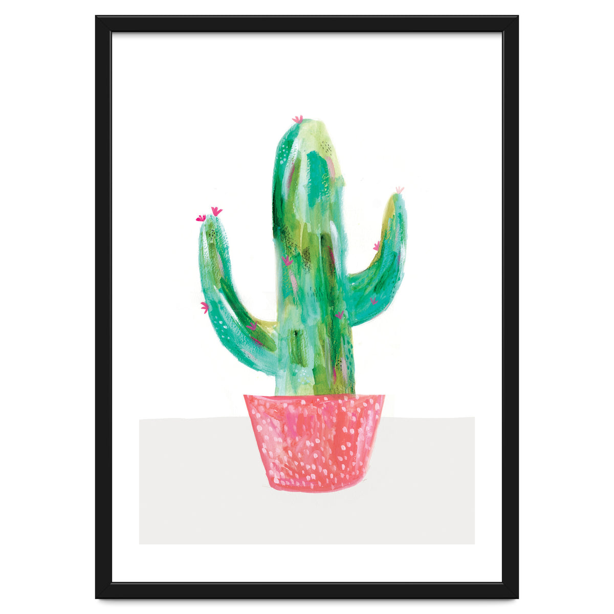 Painted Cactus In Coral Plant Pot
