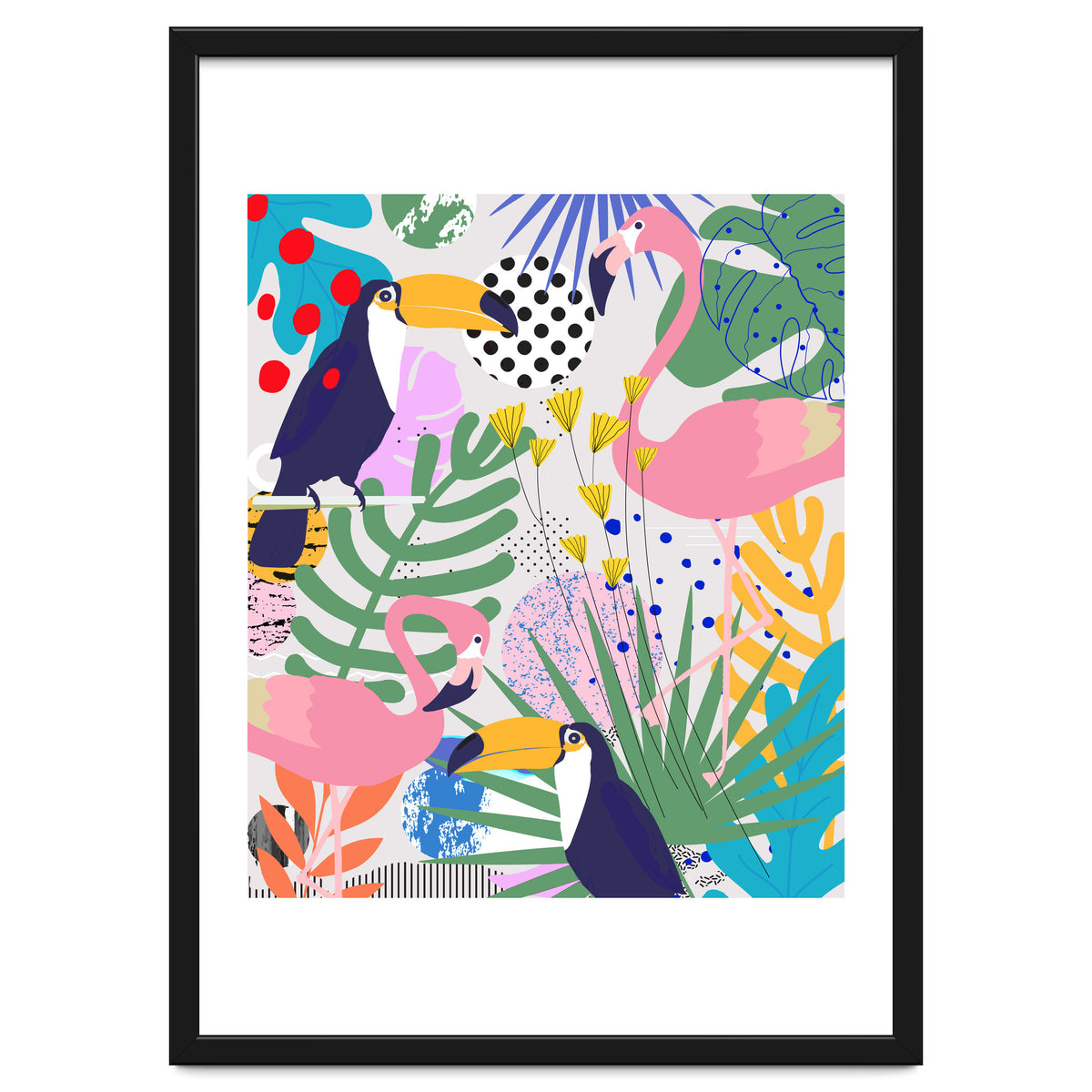 Tropical Spring | Pastel Quirky Modern Bohemian Jungle Botanical | Flamingo Palm Cockatoo Birds