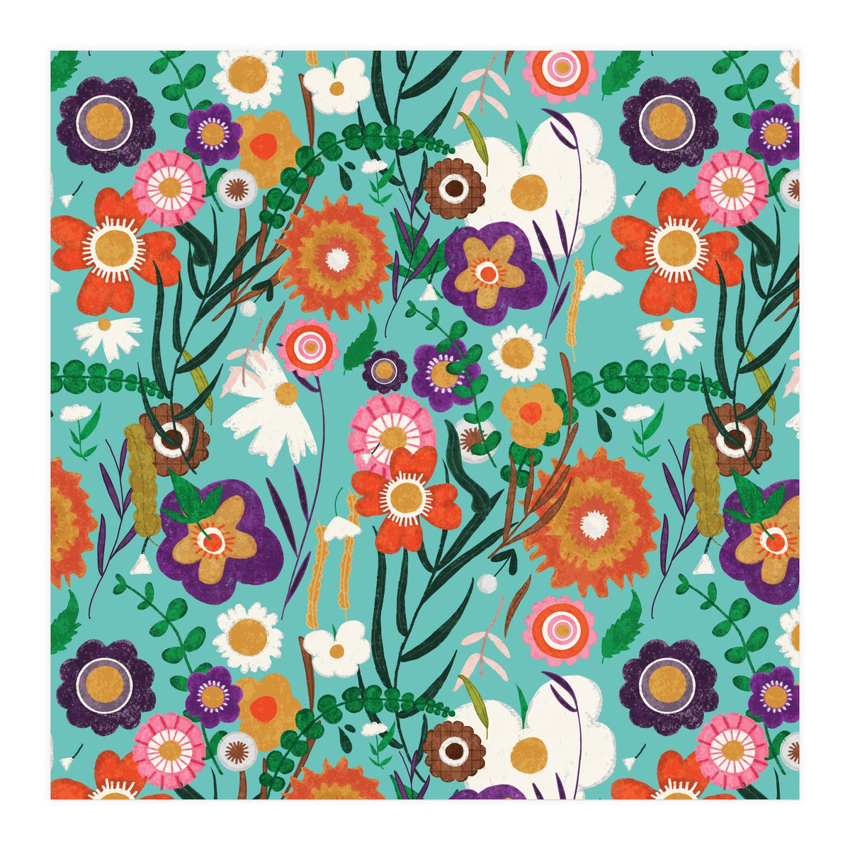 Folk Spring Floral Blue  (Print Only)
