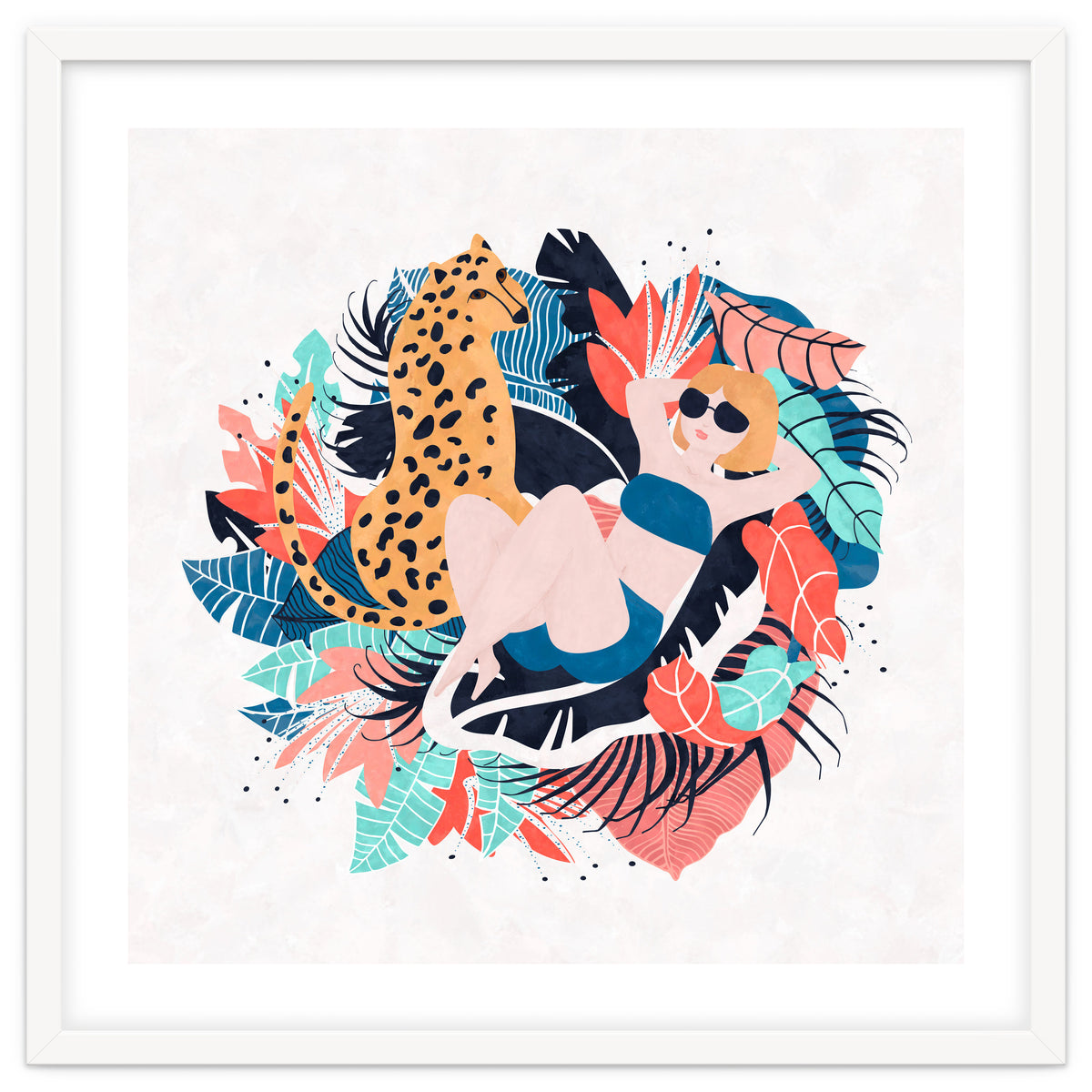 Yellow Hair Tropical Girl With Cheetah