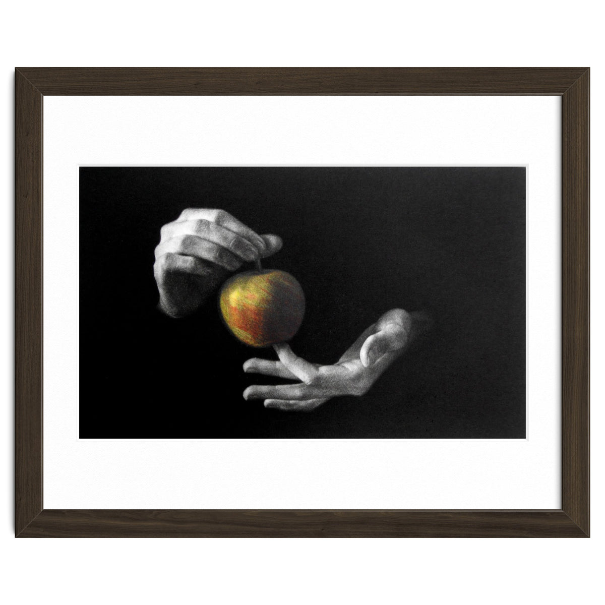 Mezzotint Hands Apple Left