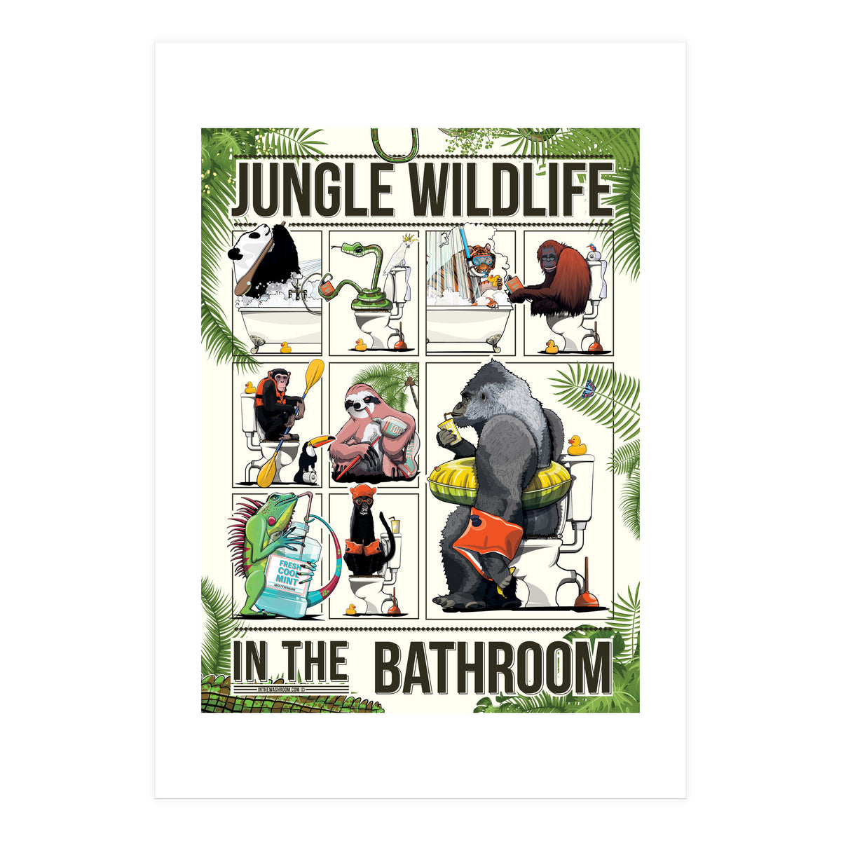 Jungle Wildlife in the Bathroom, funny toilet humour (Print Only)