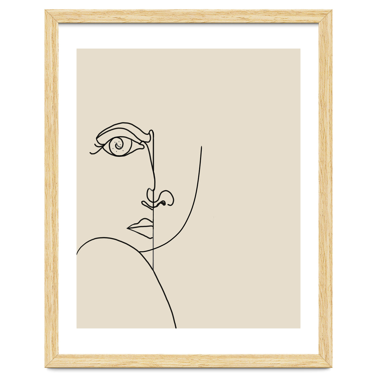 Looking Back : Moon Eyes, Abstract Face Line Art, Minimal Drawing Sketch People Scandinavian Neutral