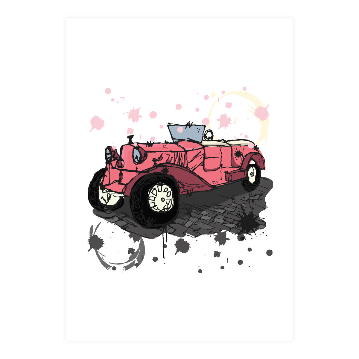 Vintage pink car sketch (Print Only)