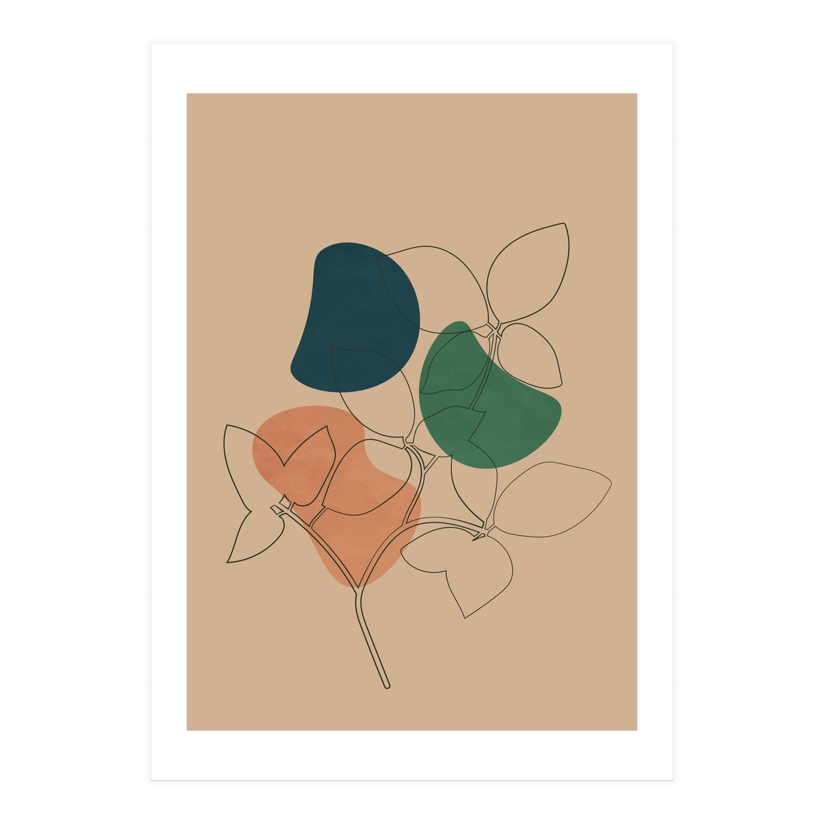 Boho Line Art Drawing Plant Earthy Tones (Print Only)