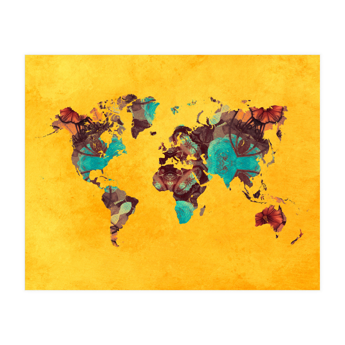 world map yellow art (Print Only)