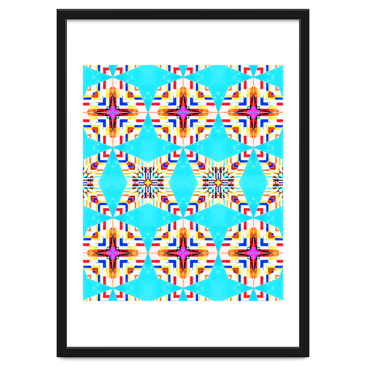 Exotic Tiles, Moroccan Teal Kaleidoscope Pattern, Turkish Bohemian Colorful Culture Eclectic Graphic