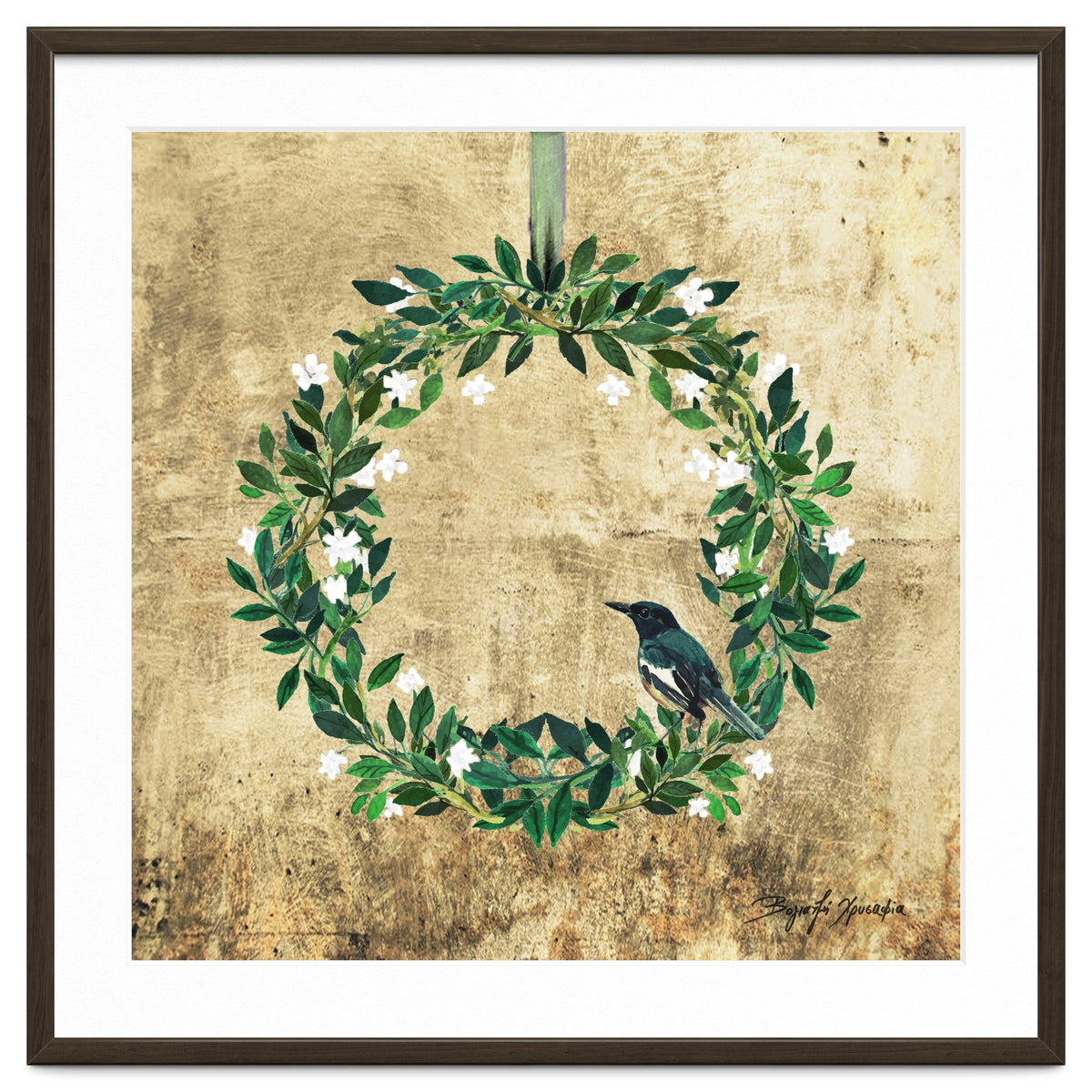 Wreath #White Flowers & Bird #Royal collection