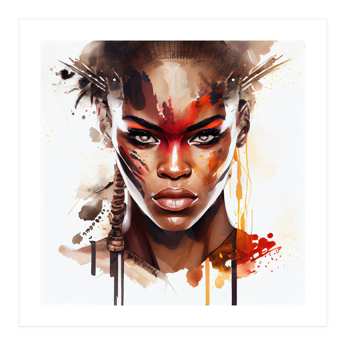 Watercolor African Warrior Woman #3 (Print Only)