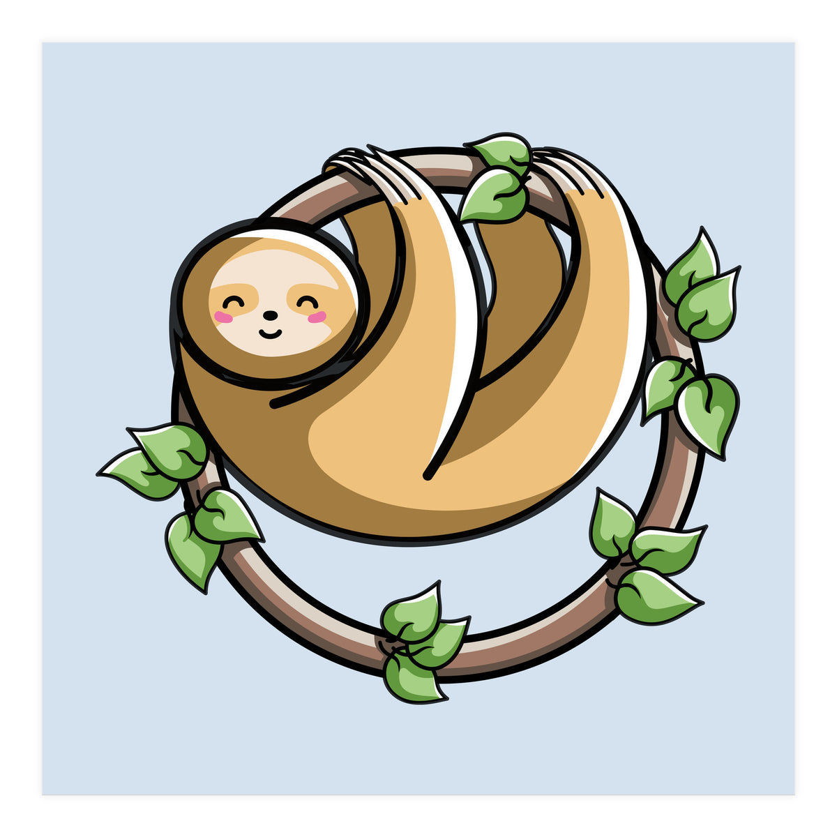 Kawaii Cute Sloth Circle (Print Only)