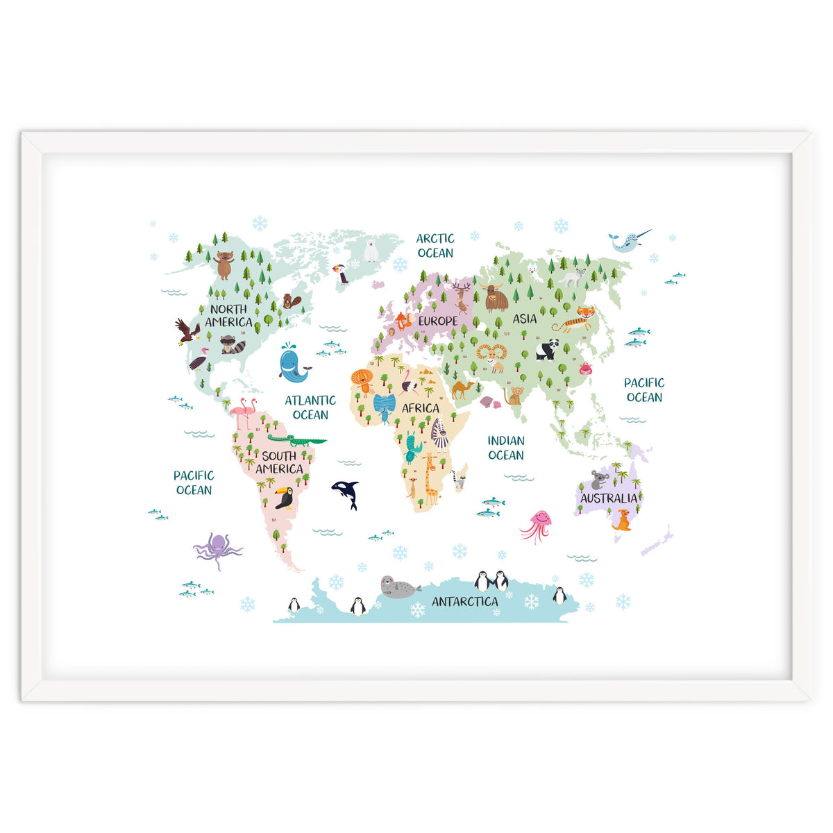 Pastel Animal World Map