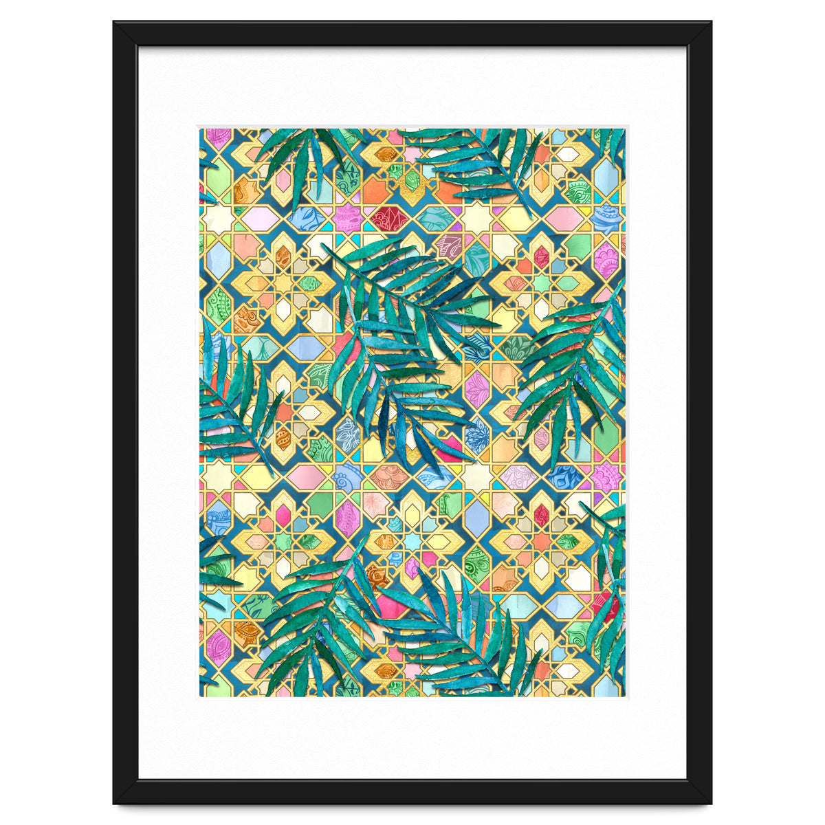 Gilded Moroccan Mosaic Tiles with Palm Leaves