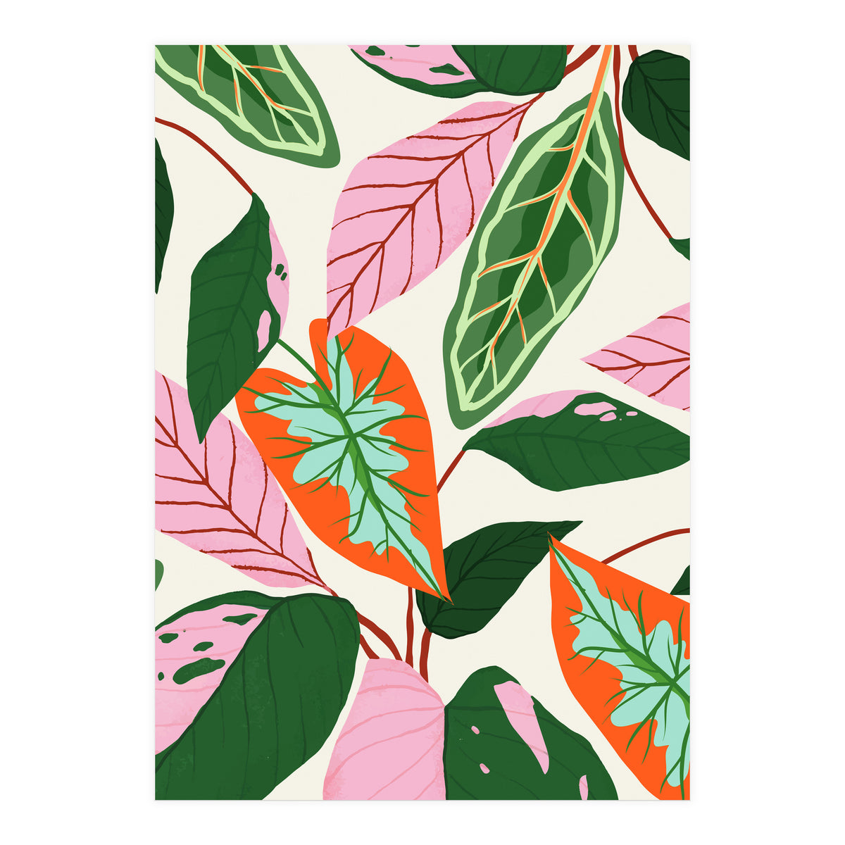 The Inseparable V.02, Nature Botanical Plants, Blush Leaves Modern Bohemian, Pastel Illustration Garden (Print Only)