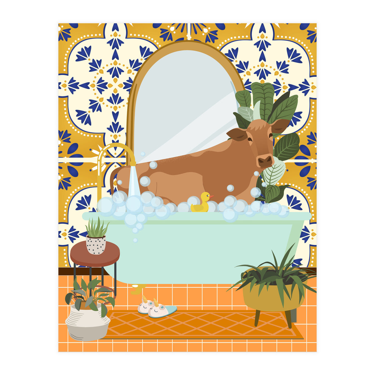 Cow Bathing in Moroccan Style Bathroom (Print Only)