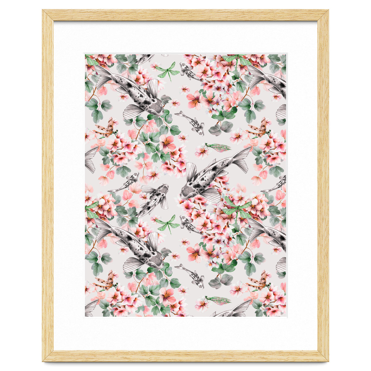 Asian fish among flowers