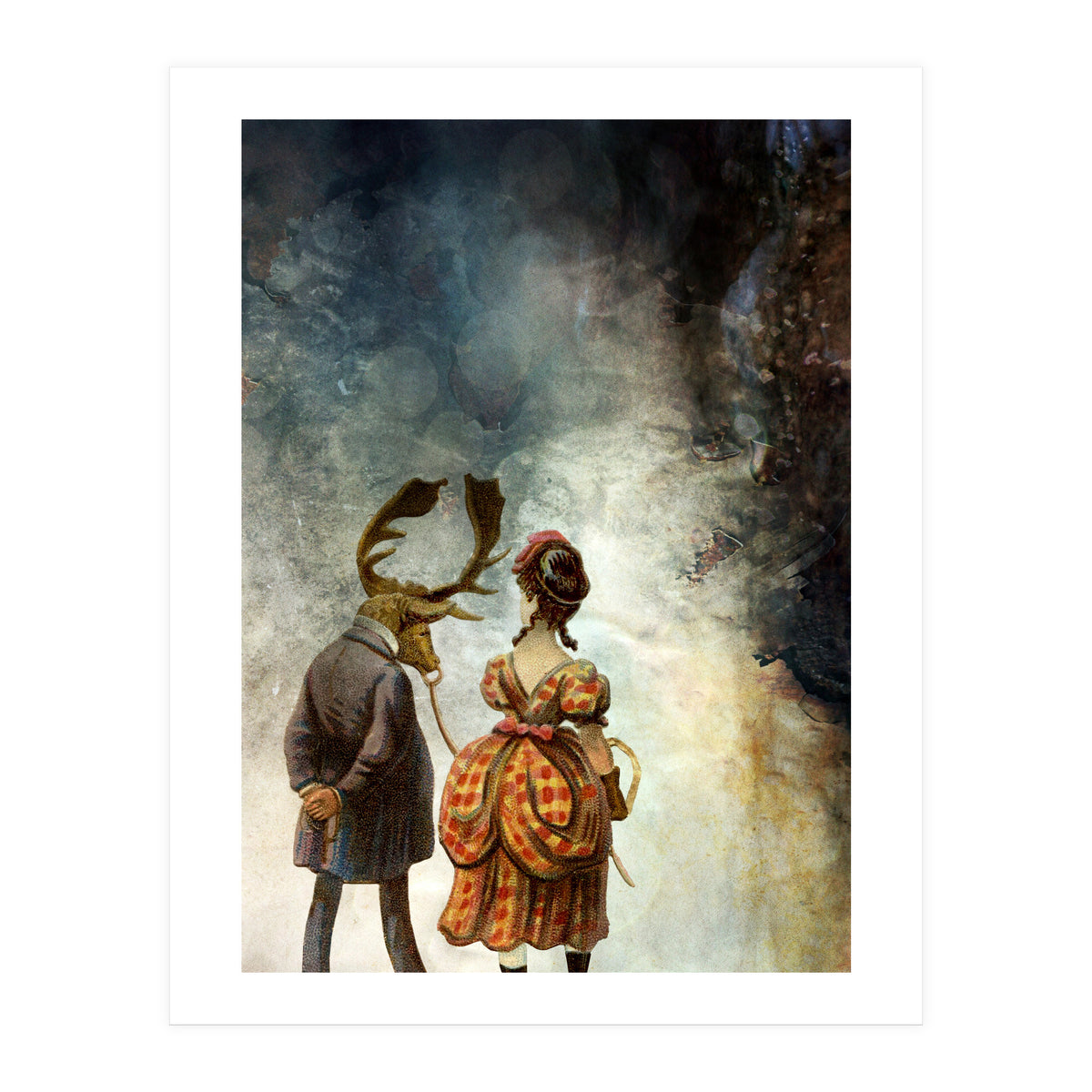 VINTAGE COUPLE IN AUTUMNAL ABSTRACT FOREST I (Print Only)