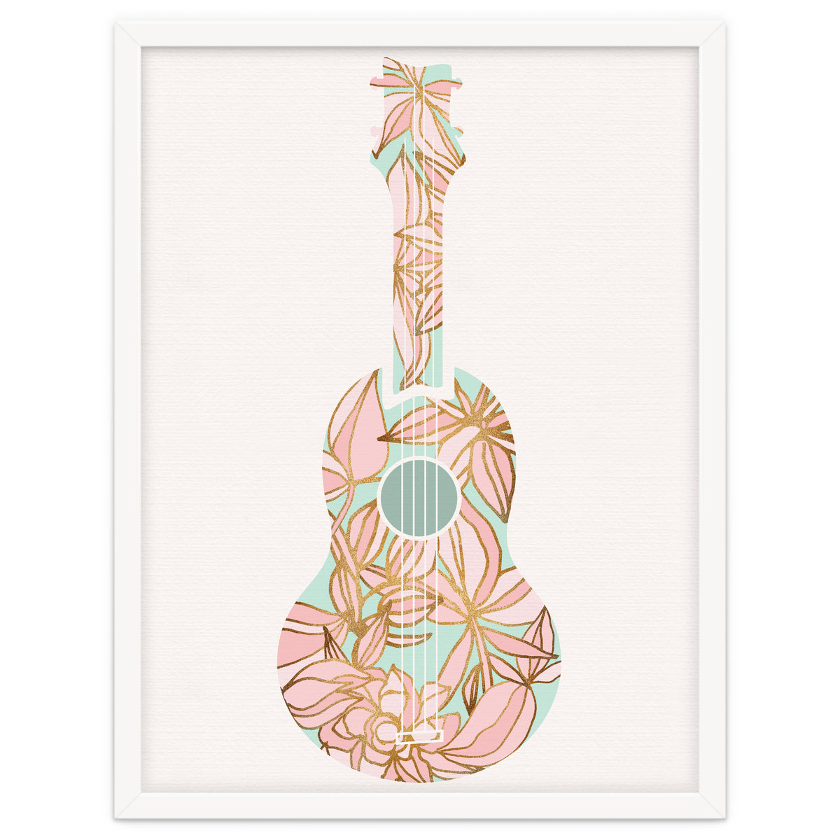 Aqua and Pink Floral Ukulele
