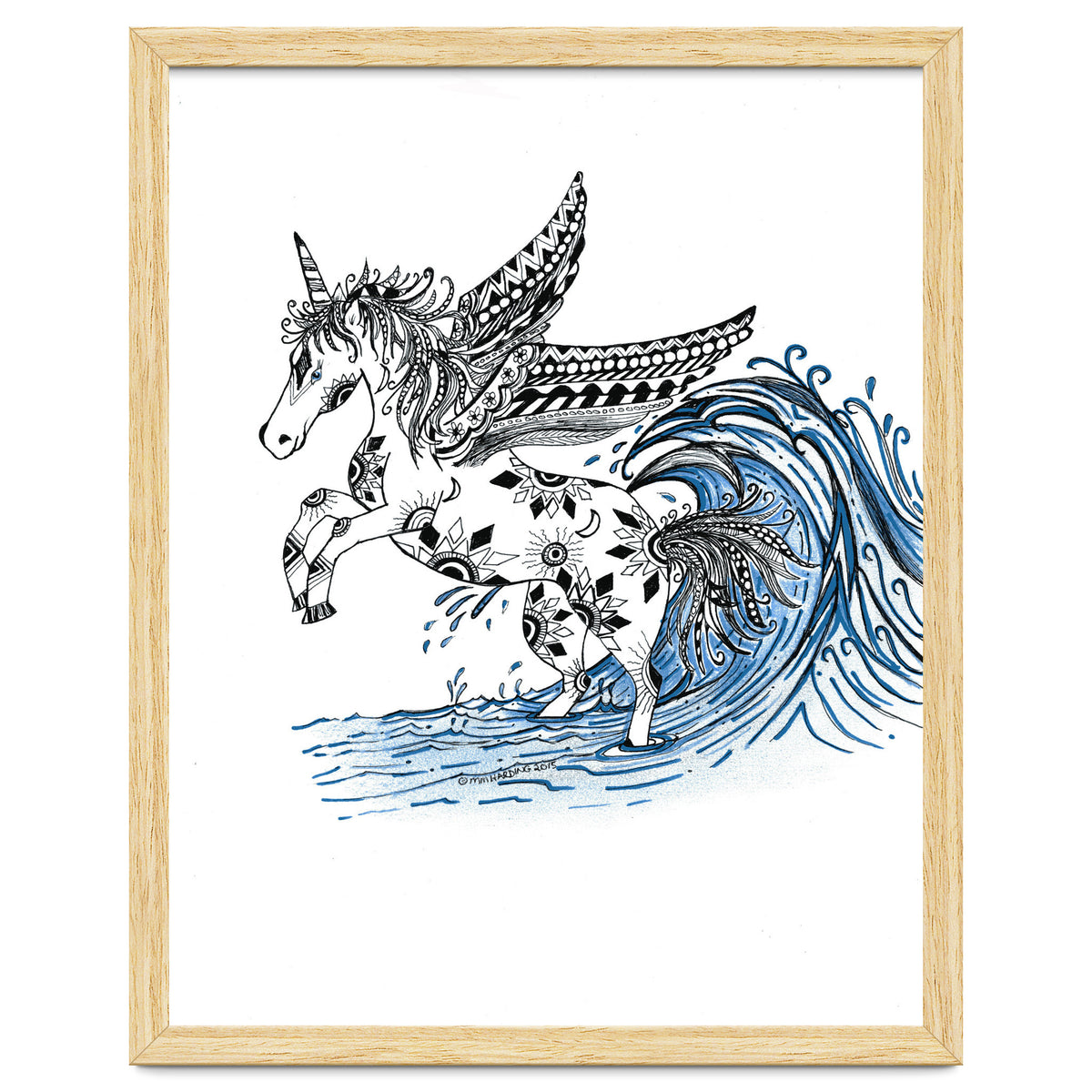 Winged Sun And Moon Unicorn Zentangle