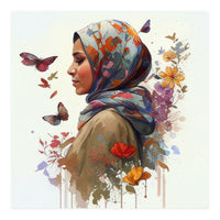 Watercolor Floral Muslim Woman #2 (Print Only)