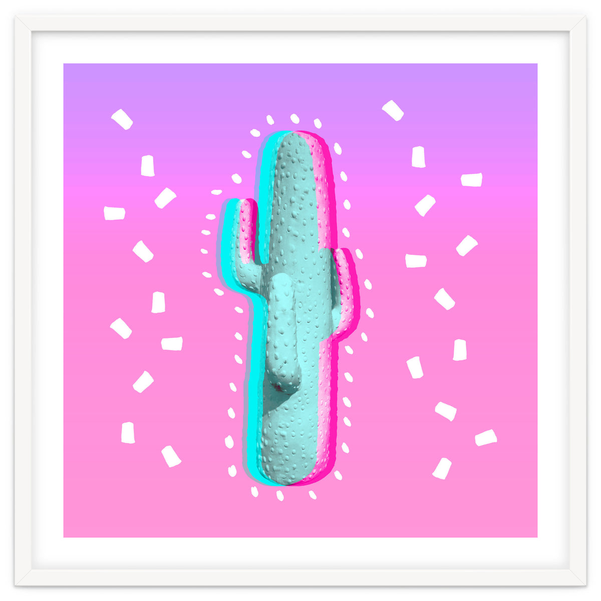 Modern 3 D Color Channel Cactus Photography Pink Purple Gradient 90's Pattern