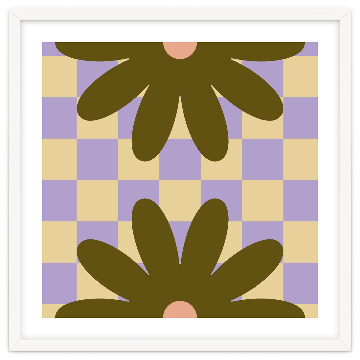 Retro Geometric Simple Flower on Checkerboard