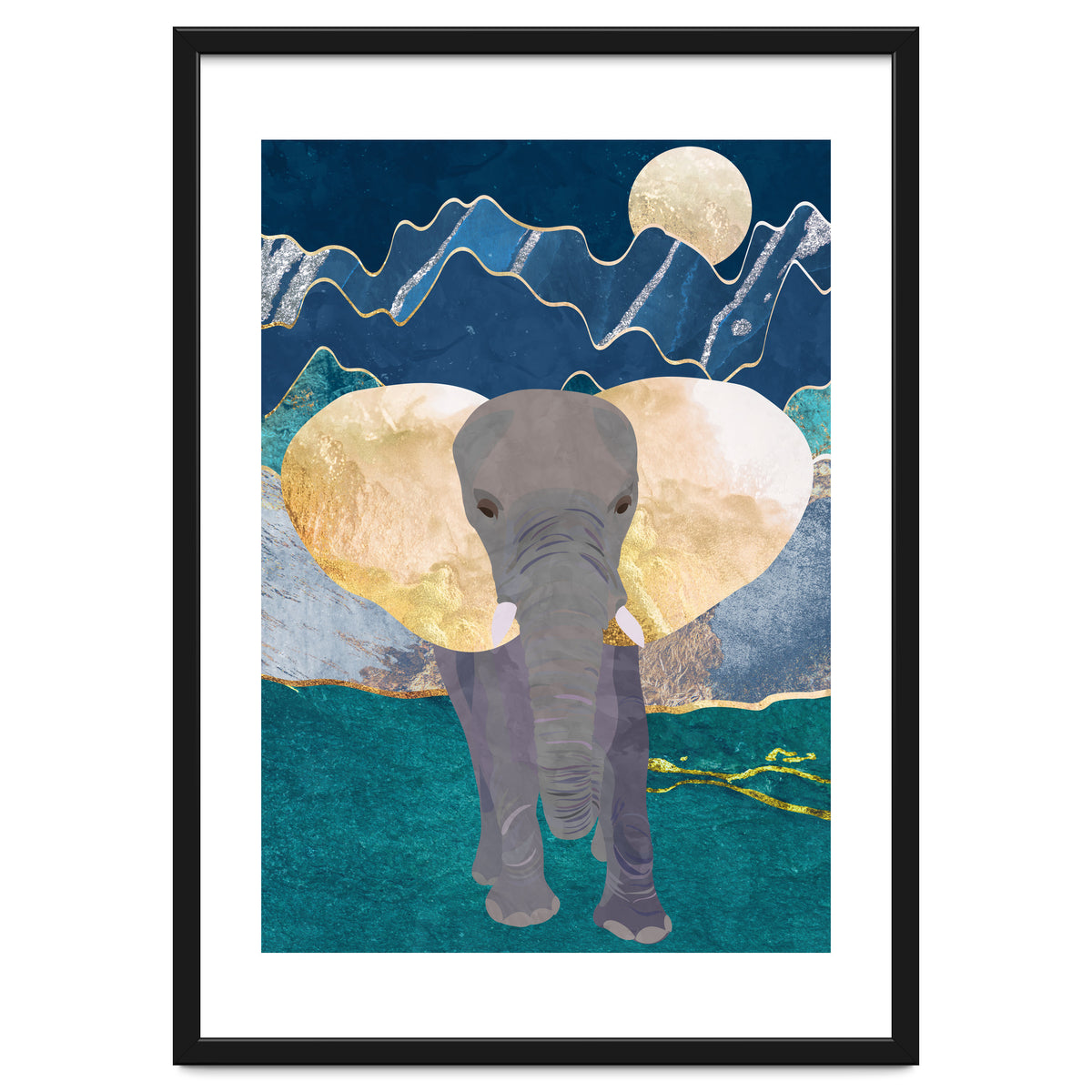 Elephant by the moonlit mountains