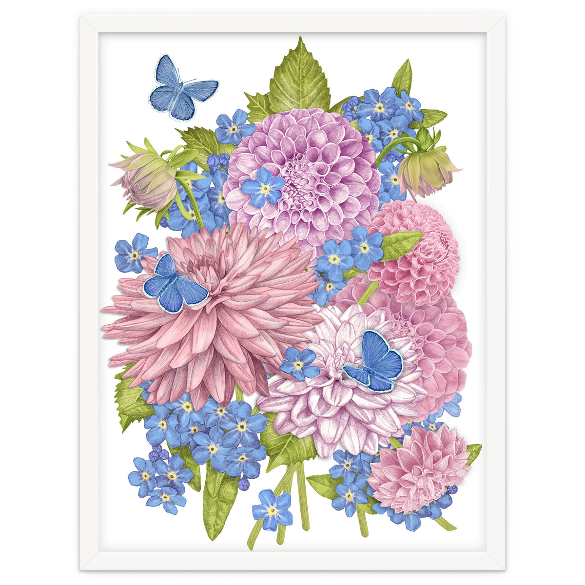 Pink Flowers and Butterflies