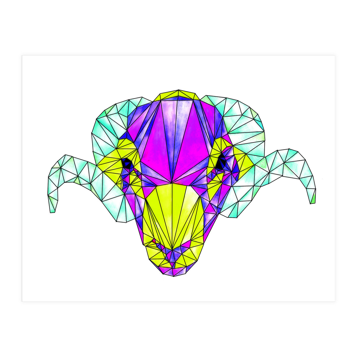 Colourful Geometric Swaledale Sheep Tup with Black Lines (Print Only)