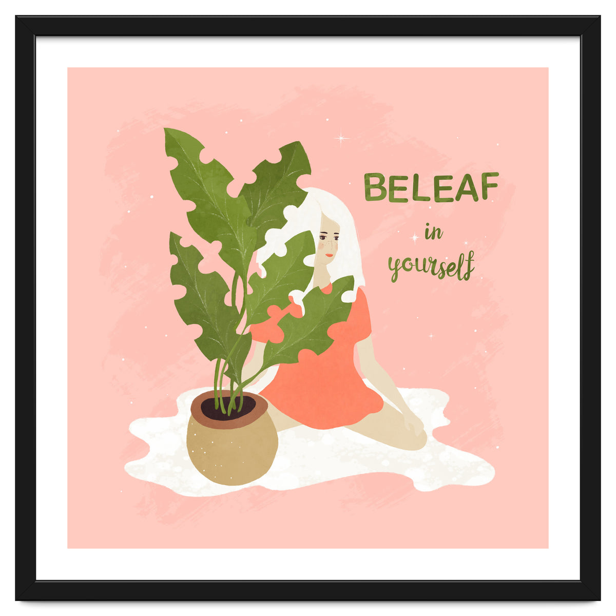 House Plant With A White Hair Girl