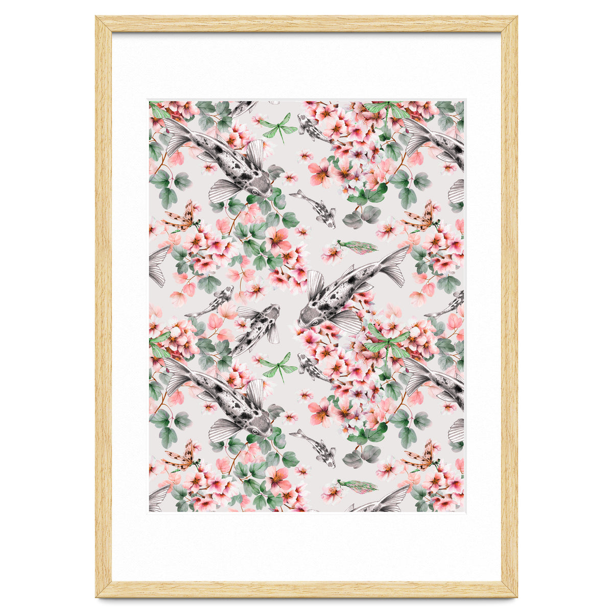 Asian fish among flowers