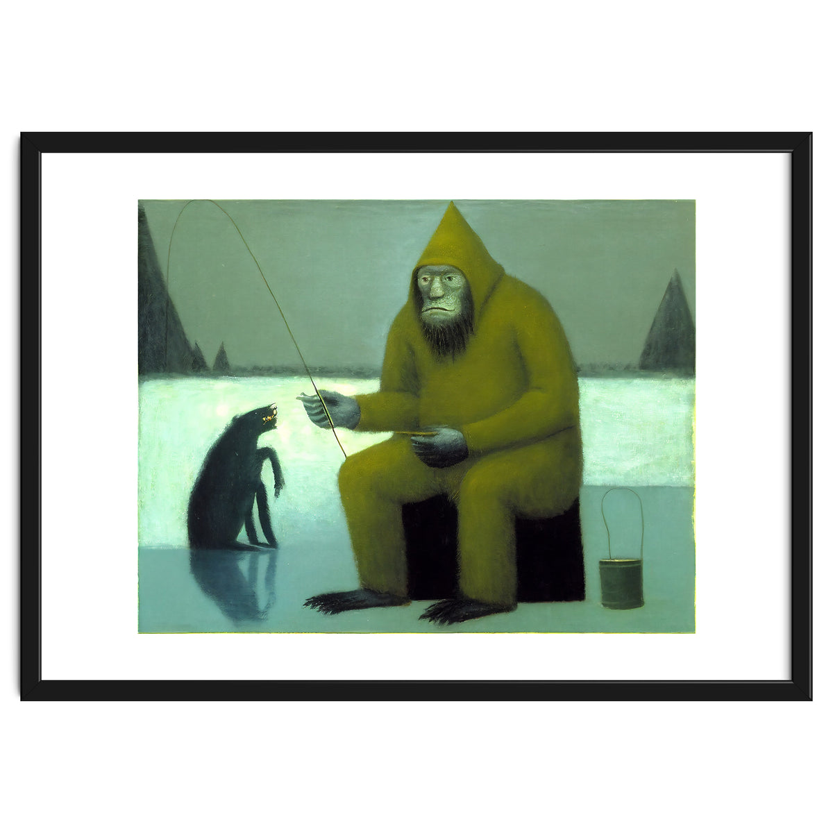 Yeti Ice Fishing With His Dog