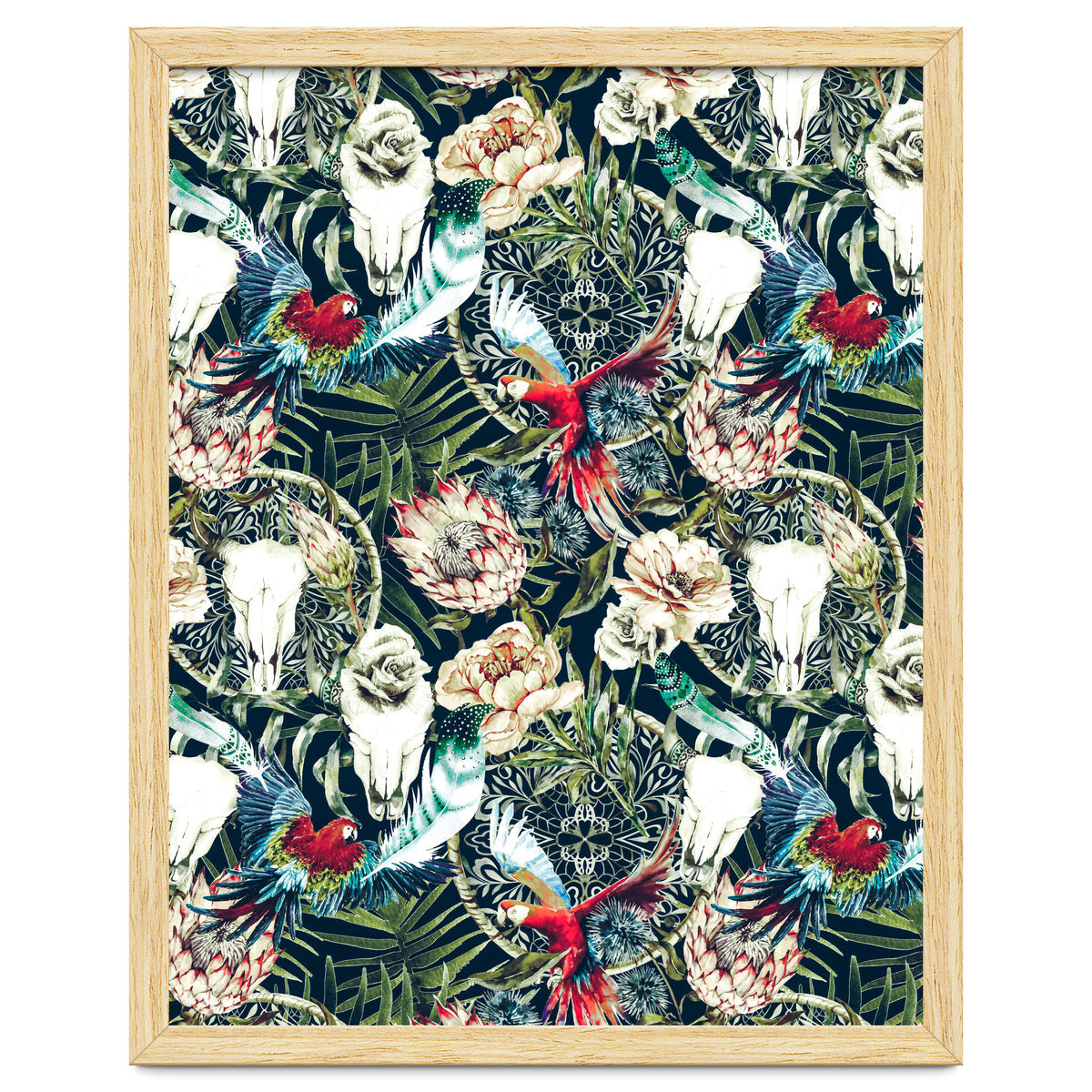 Dark pattern boho skull tropical