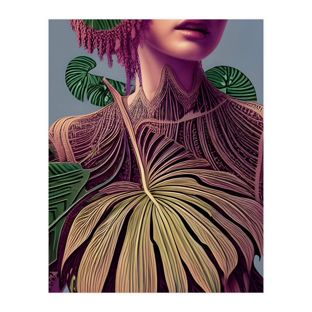 Woman in Monstera Deliciosa Leaves (Print Only)