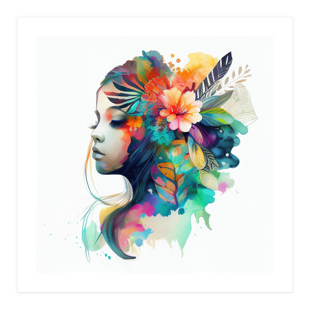 Watercolor Tropical Woman #14 (Print Only)