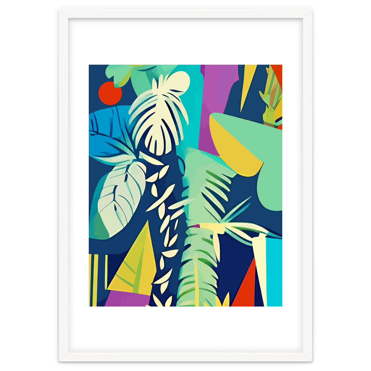 Tropical Wilderness, Abstract Botanical Jungle Plants, Pop of Color Eclectic Shapes Nature