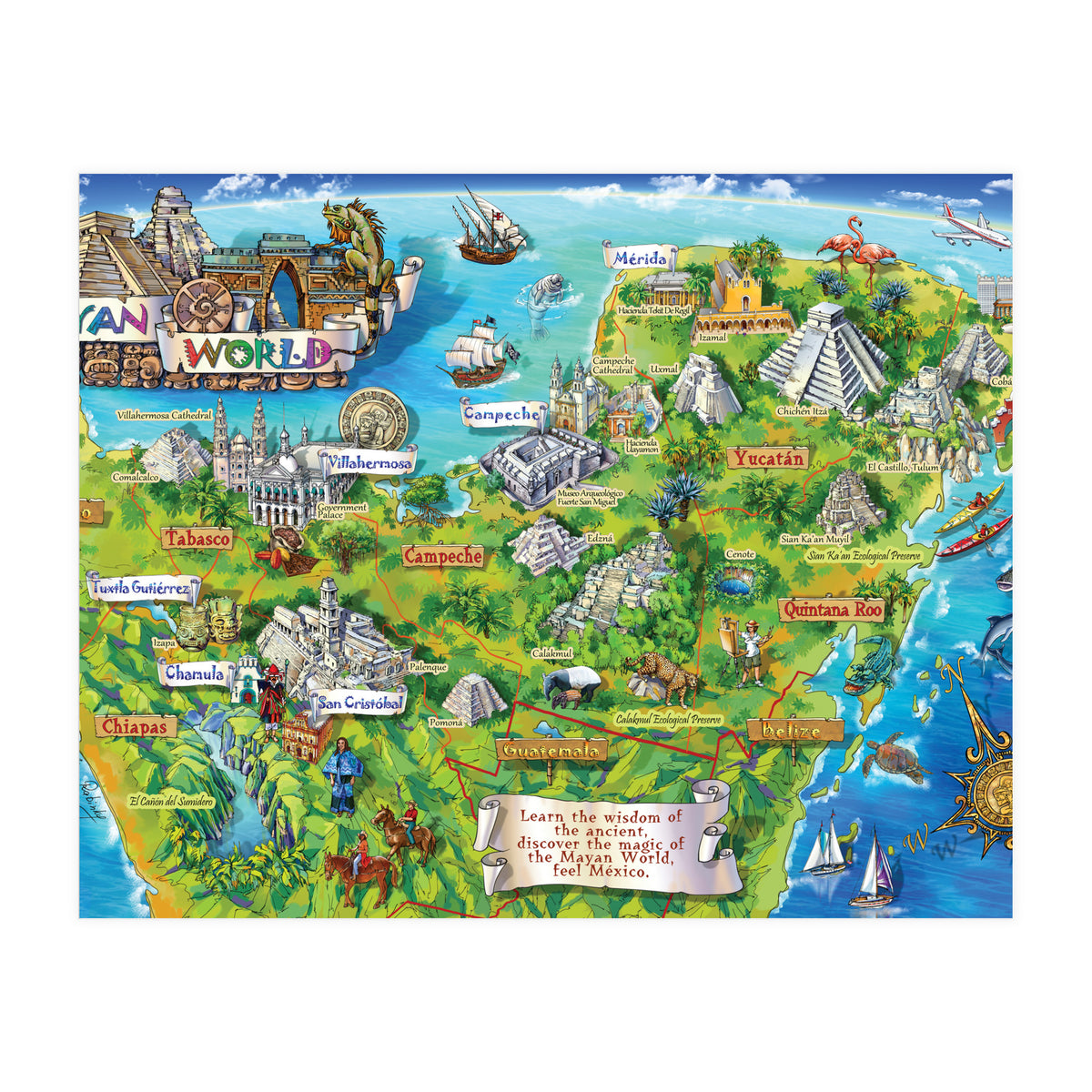 Yucatan Map Illustration (Print Only)