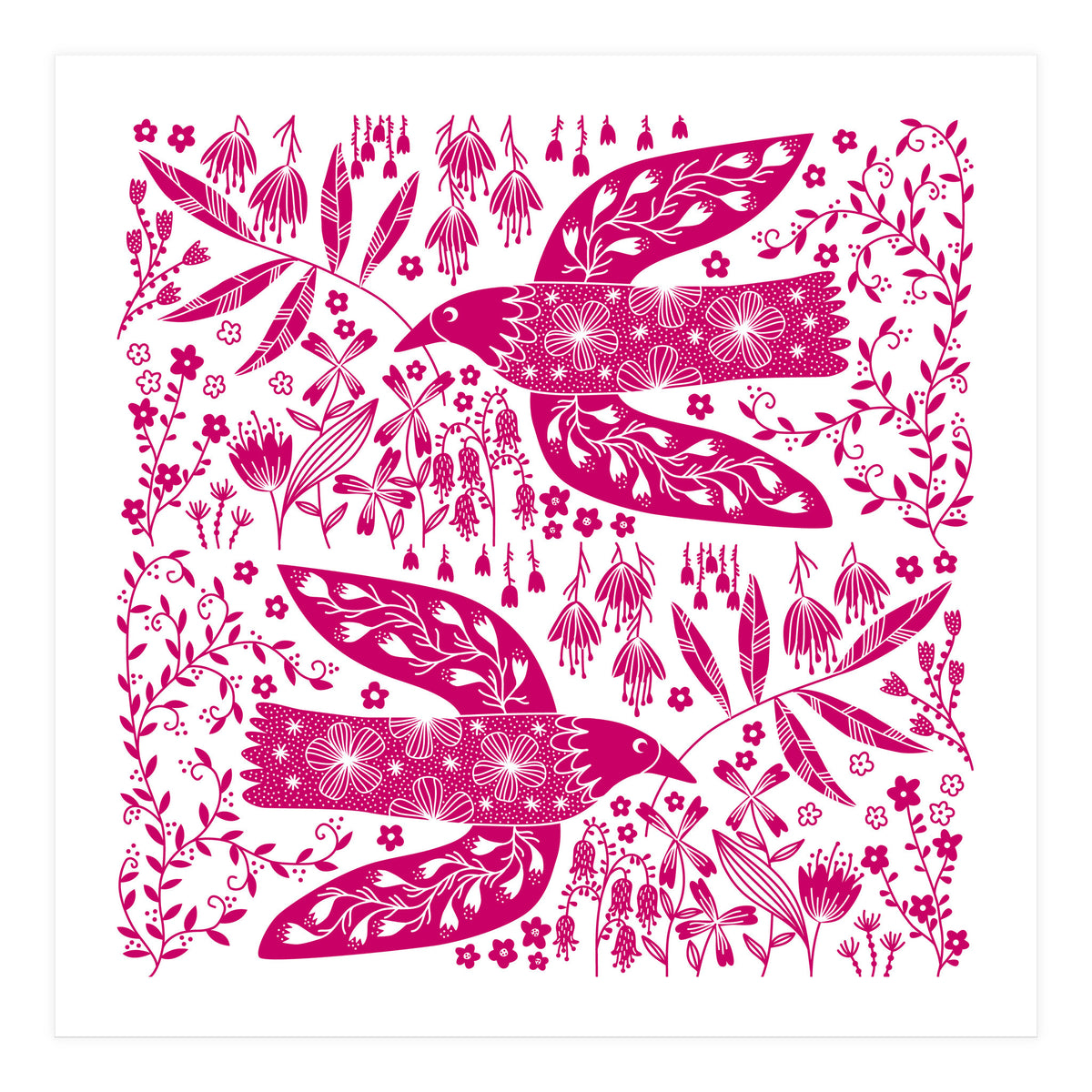 Doves And Flowers Magenta Pink (Print Only)