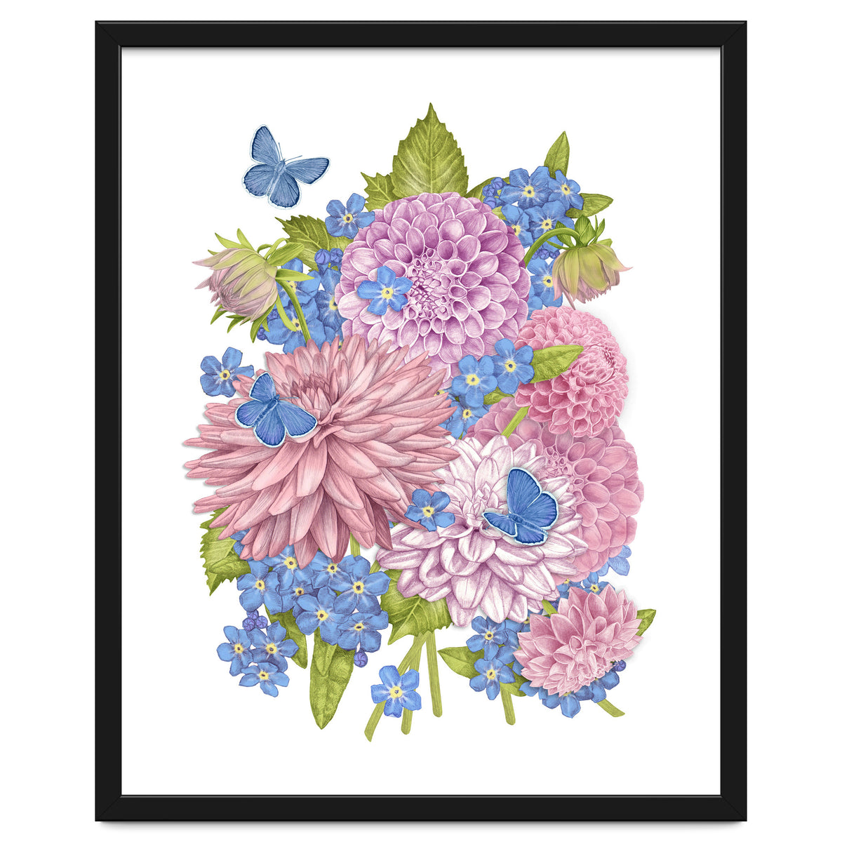 Pink Flowers and Butterflies