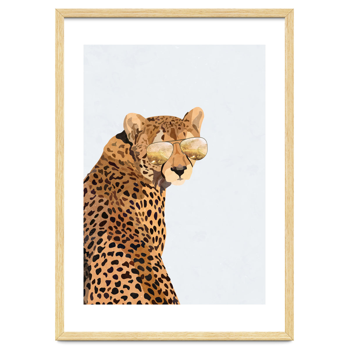Cool Cat Cheetah Portrait with Gold Sunglasses