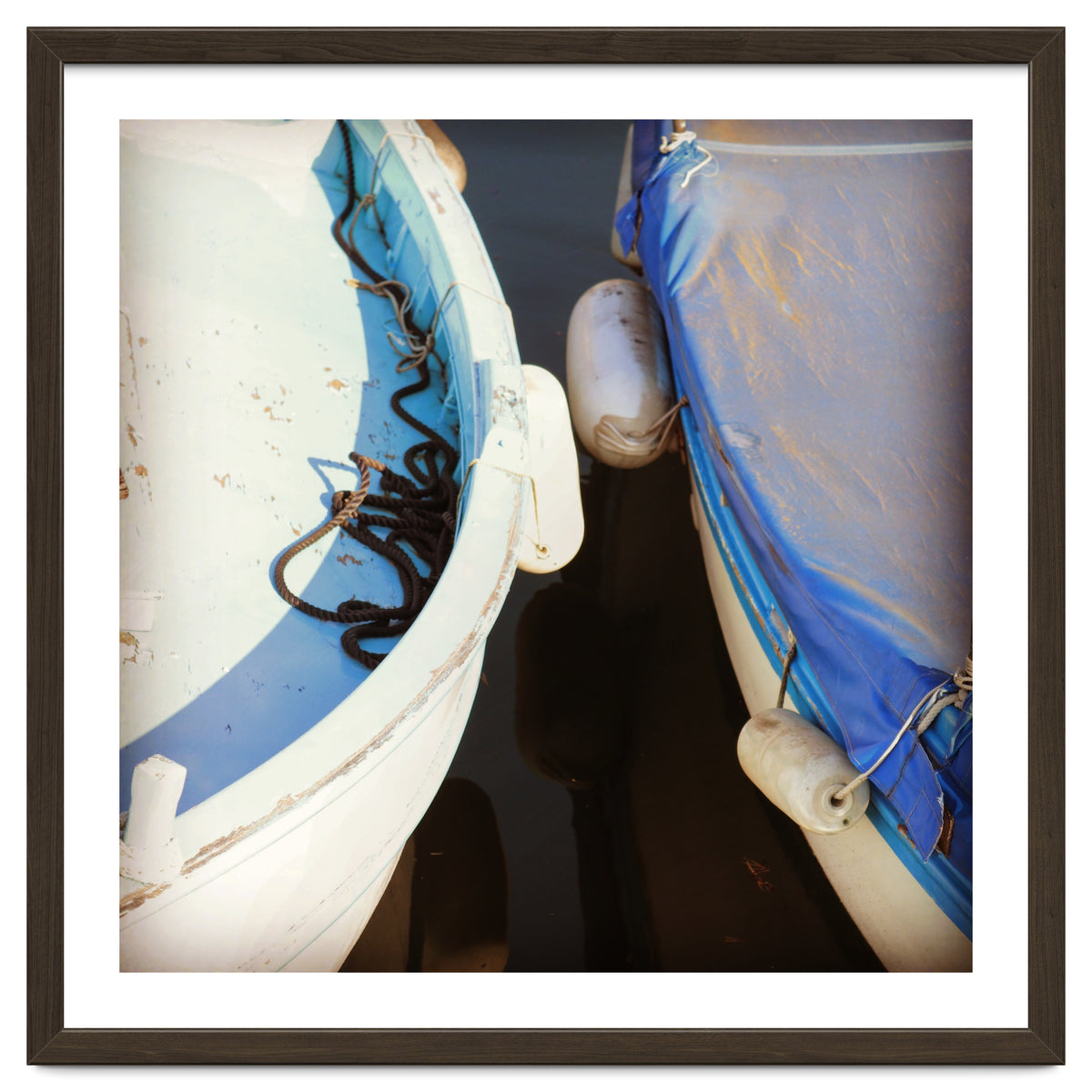 Blue and white wooden fishing boats