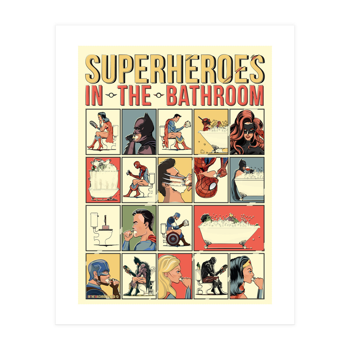 Superheroes in the Bathroom, funny Bathroom Humour (Print Only)