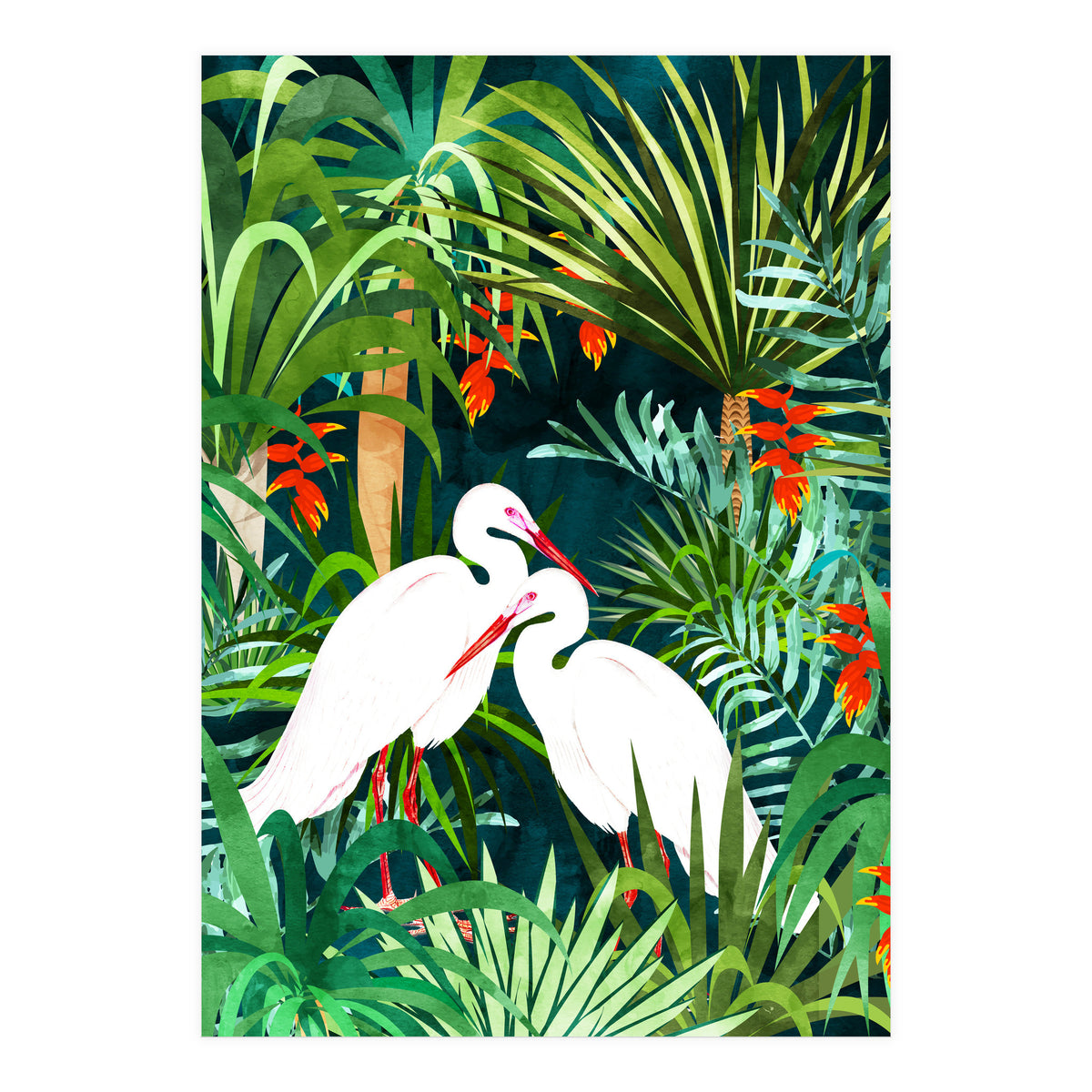 To Me, You're The Perfect Heron, Tropical Jungle Wildlife Animals Birds, Botanical Stork Painting (Print Only)