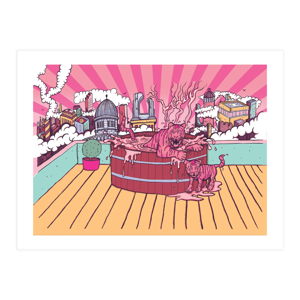 Strawberry Tigers Rooftop Jacuzzis Abbeydale Brewery x Lewy  12.4% ABV Strawberry, Chocolate, Smoked, Cherry Wood-chipped, Imperial Dessert Stout.  (Print Only)